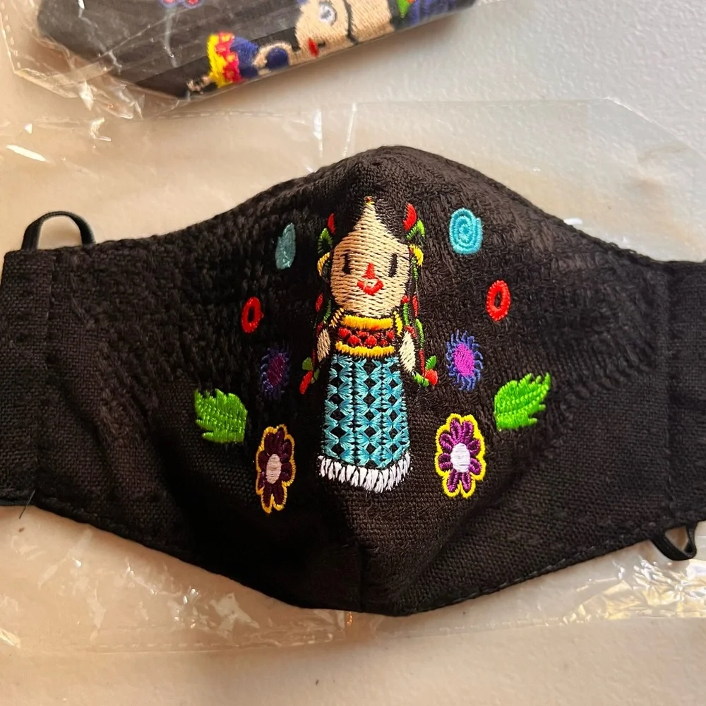 Embroidered Cloth Face Mask Set Portugal Two Brand New Spanish ladies on Black